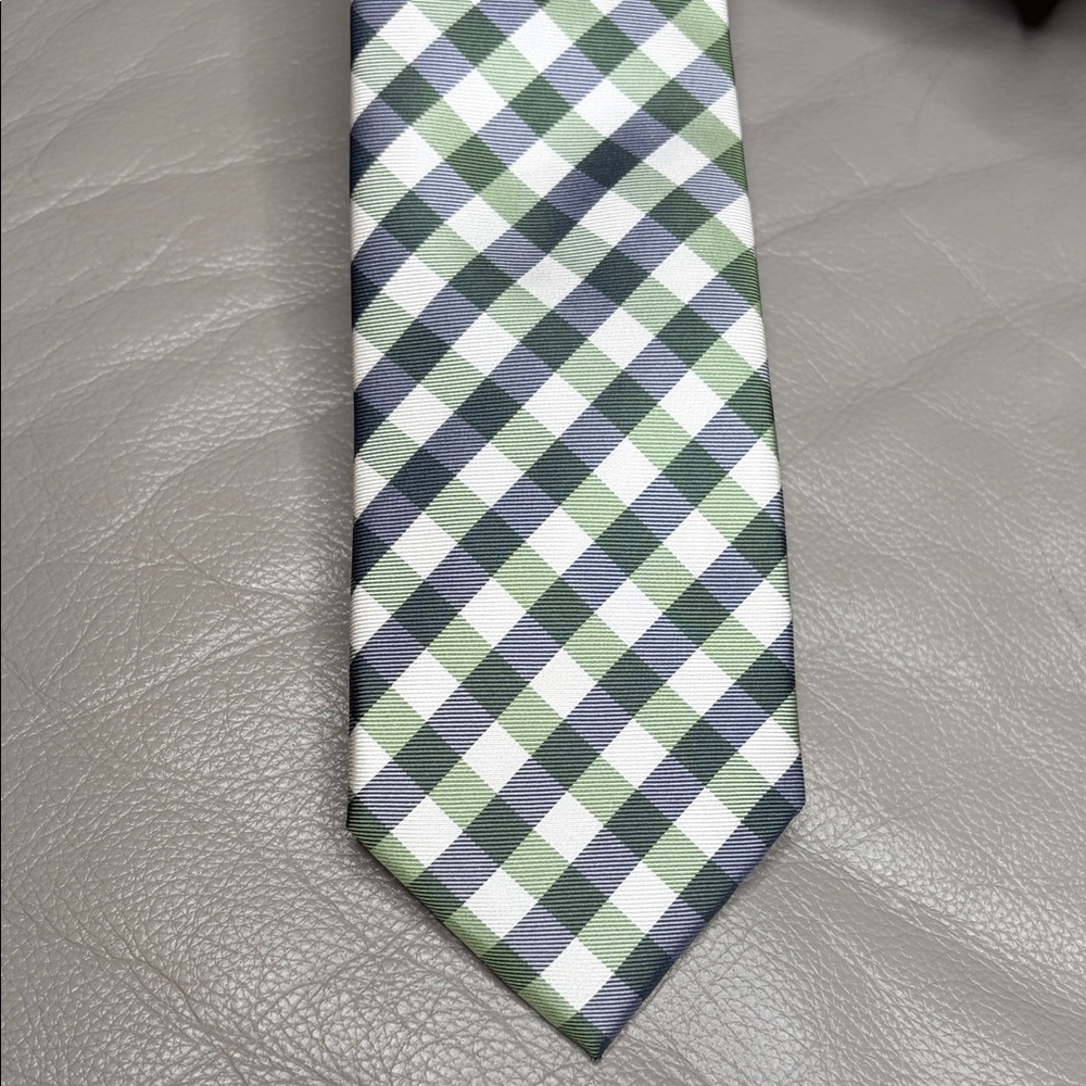 Tommy Hilfiger Green Gray Checkered Plaid Men's Silk Tie